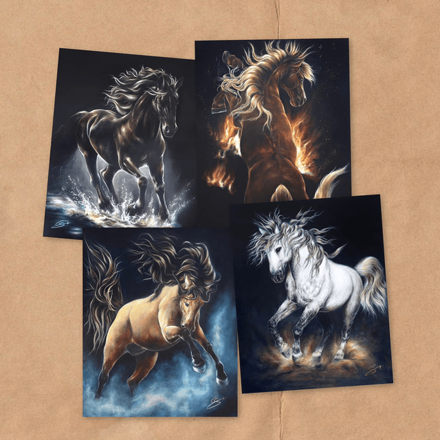Lot Cartes A5 Série 4 Elements Chevaux PREVENTE